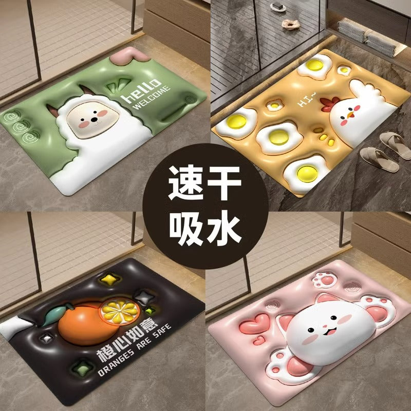 Expanding floral 3d diatomite mud absorbent mat - quick-drying bathroom floor mat, non-slip toilet rug, home carpet pad