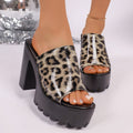 Export  summer new arrival leopard print sandals women's thick heel waterproof platform high heel thick solesexy catwalk shoes sandals