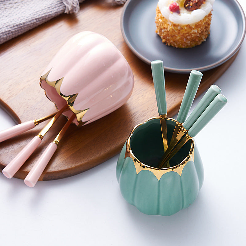 Nordic fruit fork spoon mooncake knife and fork creative household stainless steel fruit pick coffee spoon ceramic storage jar suit