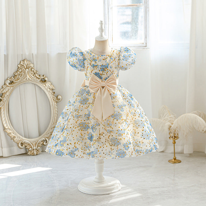 New arrival: girls' printed chiffon bowknot tutu dress - perfect for little misses! (cross-border e-commerce)