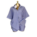 European and american cross-border women's fashion:  summer new collection - stylish blue and white striped loose-fit shirt and high-waisted wide-leg shorts set