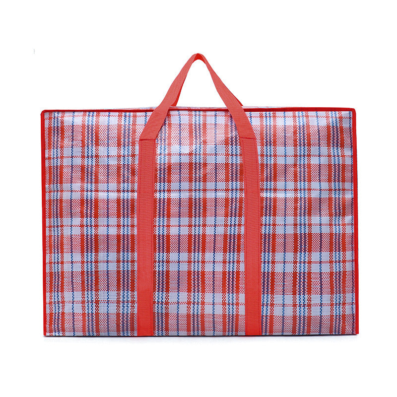 Red and blue grid pp woven bag school season quilt storage bag luggage moving bag hand-held thickened packing bag