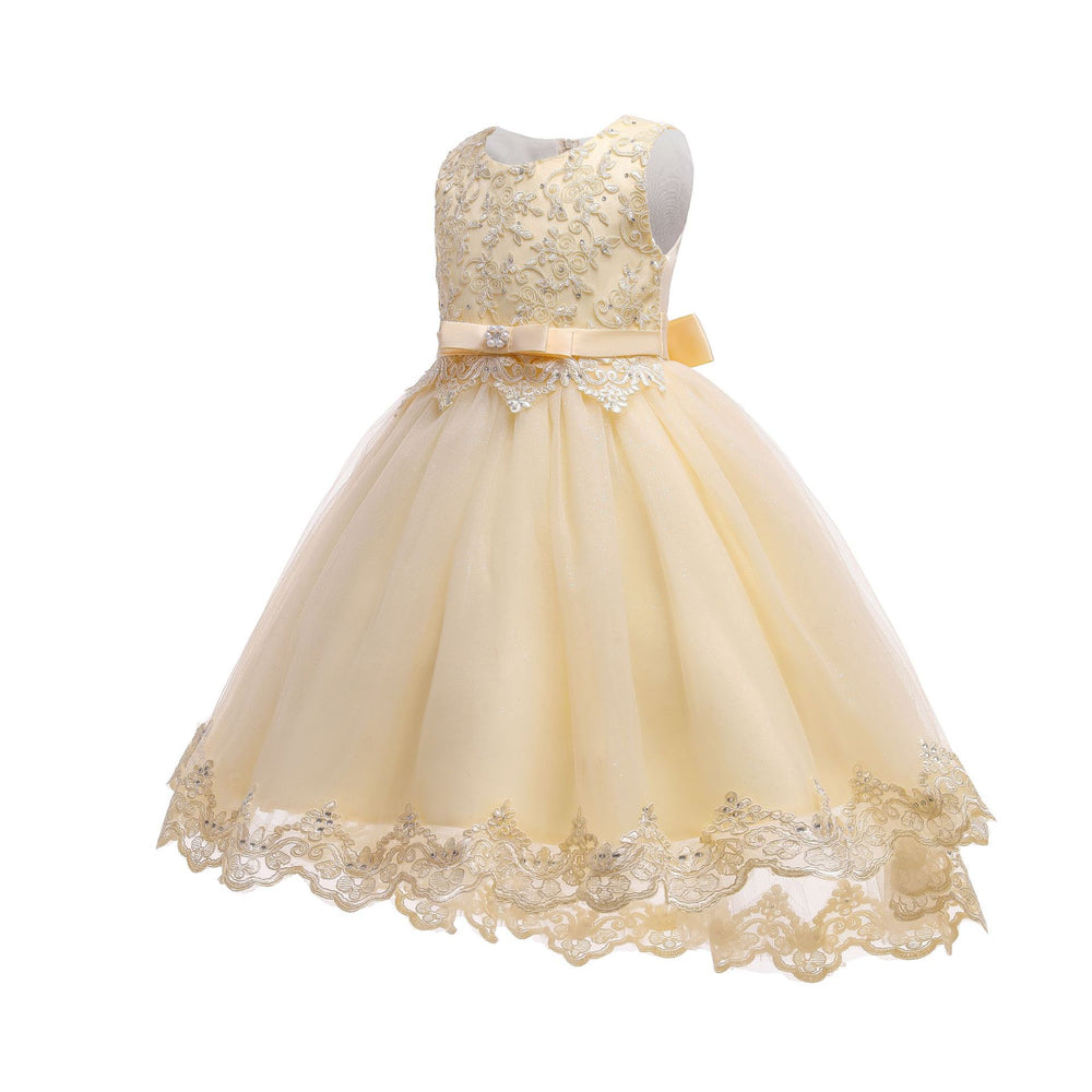 European and american style children's formal dress - tulle train princess gown - girls' piano recital dress - mid-to-large size children's dress