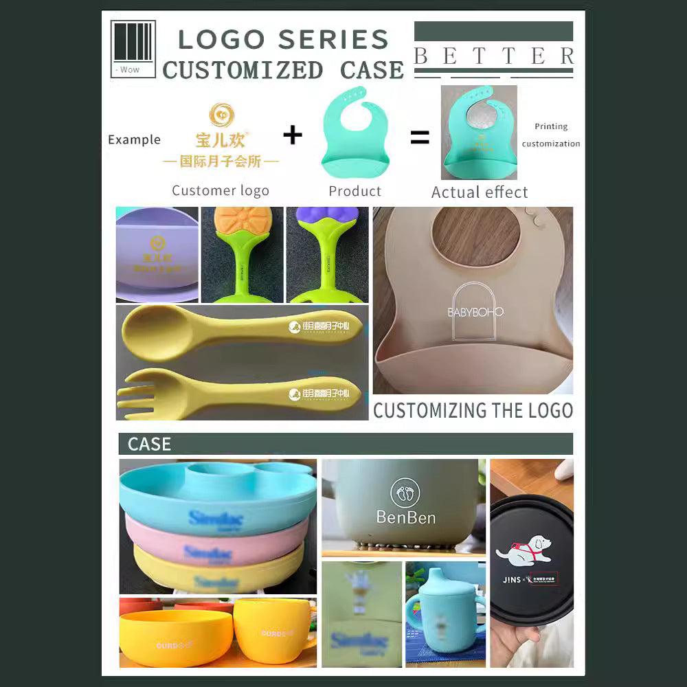 Children's tableware feeding set Baby silicone bowl Fork spoon Baby food supplement bowl Plate Food grade silicone plate