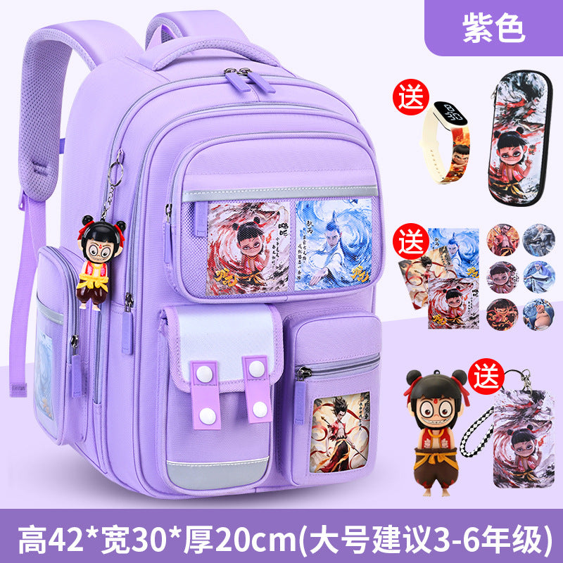 Nezha boy's schoolbag - lightweight, spine-protecting backpack for elementary school students (grades 1-6), suitable for boys and girls