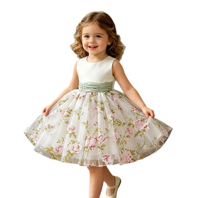 Girls' formal dress vest dress cross-border e-commerce children's princess dress birthday first birthday outfit flower girl dress new  collection