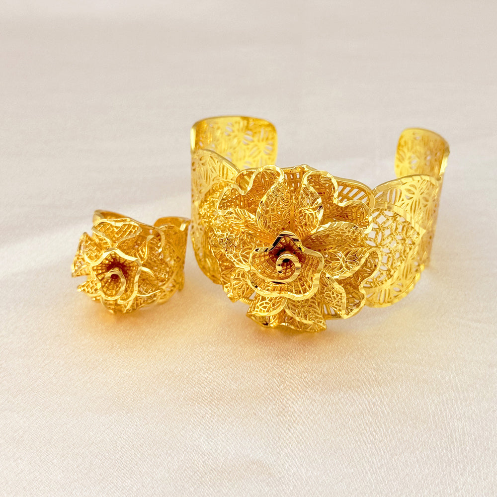 middle eastern women's luxury wedding bracelet and ring set - floral wedding bridal gift jewelry set