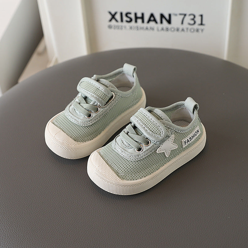 Kids' velcro summer sneakers - hollow-out mesh, solid soft sole, breathable first walker shoes for boys and girls
