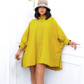 D3089  spring new arrival loose waist elegant lapel pure colorplus size shirt skirt european and american cross-border dress
