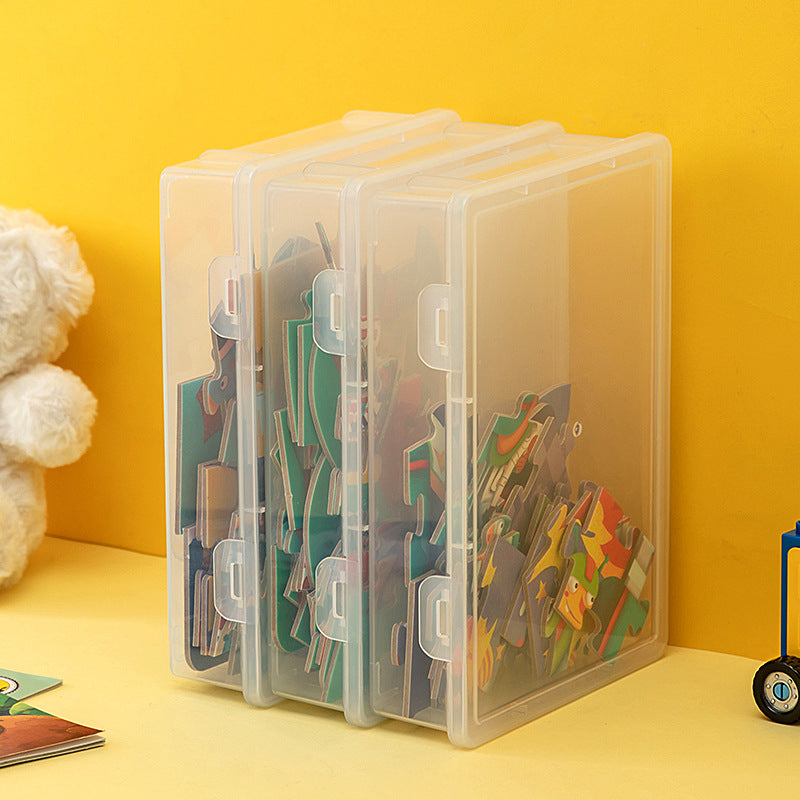 Desktop storage box Plastic with lid Children's transparent puzzle storage box Lego building block picture book toy storage box
