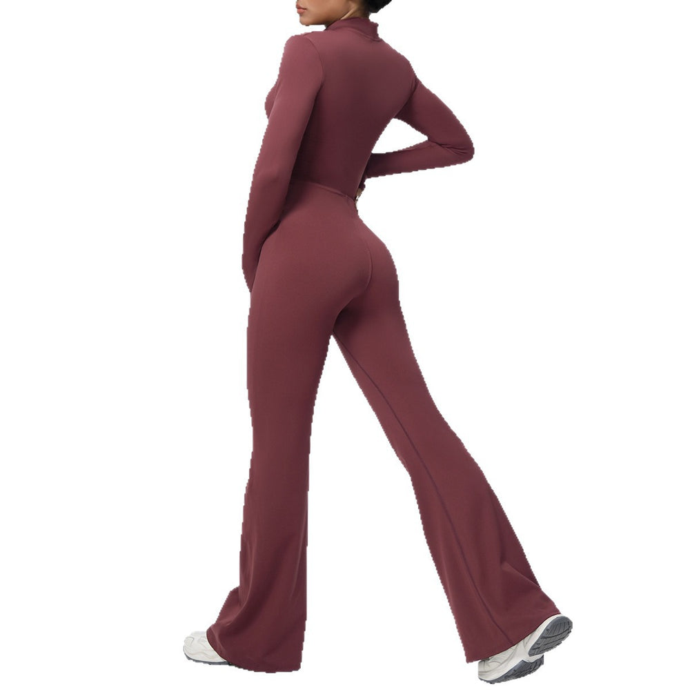 New arrival nude yoga jumpsuit all-in-one stand collar quick-drying sports jumpsuit wide leg running fitness suit for women