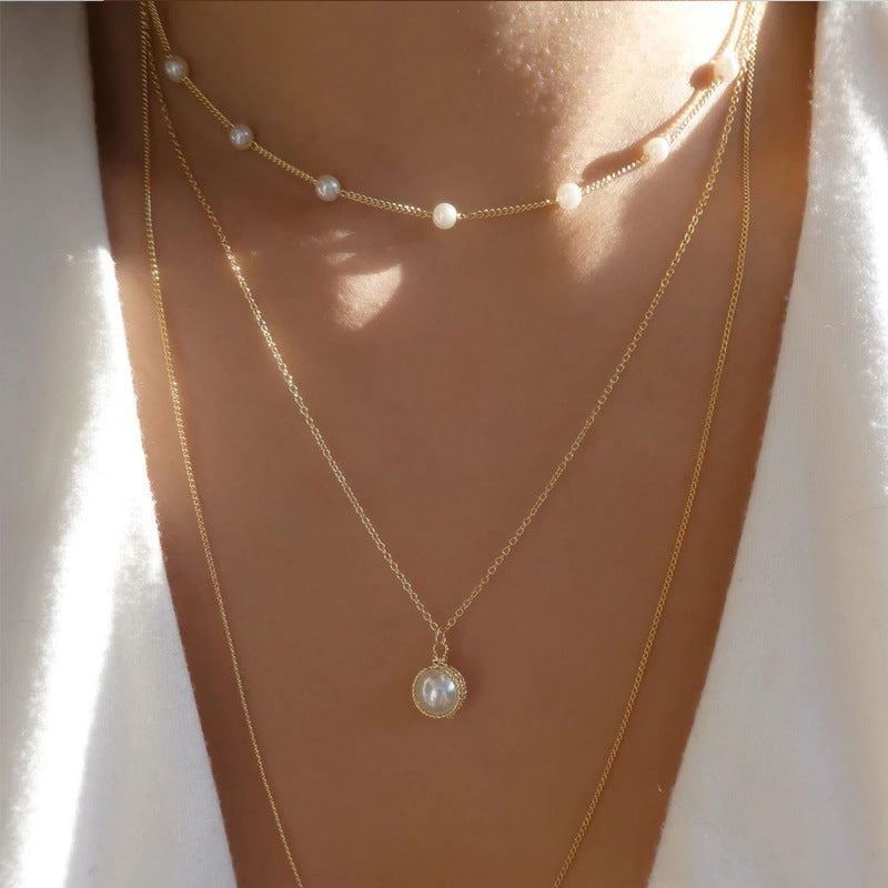 Pearl clavicle chain wholesale fashion cross-border jewelry longhalter accessories women's fashioneasiest for match alloy multi-layer necklace