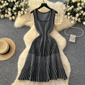 Classysense niche style square neck sleeveless stripesknittingdress women's summer waist slimming looka-line sweater vest dress