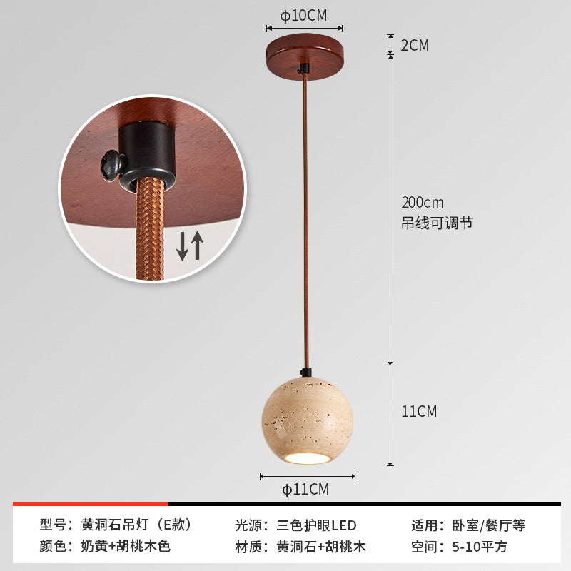 Wabi sand wind bedside small chandelier modern simple single head decoration creative personality atmosphere Zhongshan lamps yellow cave stone