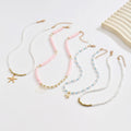 European and american summer bohemian pink polymer clay pearl beaded necklace set - ocean element starfish layered necklaces