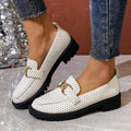 Exportplus sizespring & fallnew arrival round toe metal buckle slip-on small leather shoes british style thick heel thick sole loafers for women