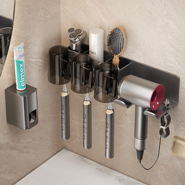 Gun ash, toothbrush rack, shelf, non-punching mouthwash cup, hair dryer integrated bathroom wall-mounted electric hanger
