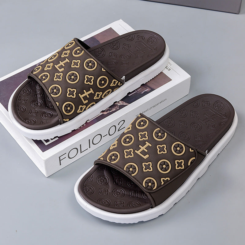 Women's summer slippers - versatile platform sandals for men and women - embossed chunky sole slides - fashionable and comfortable casual thong sandals