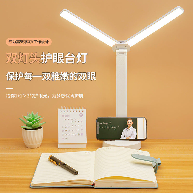 Touch eye protection double head desk lamp learning folding rechargeable plug-in charging student dormitory reading lamp children's bedroom