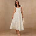 european and american cross-border new women's fitted french floral maxi dress