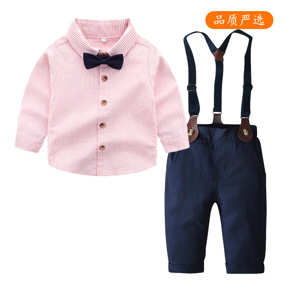 Spring/autumn new children's two-piece set: boys' long-sleeved cotton striped shirt for school