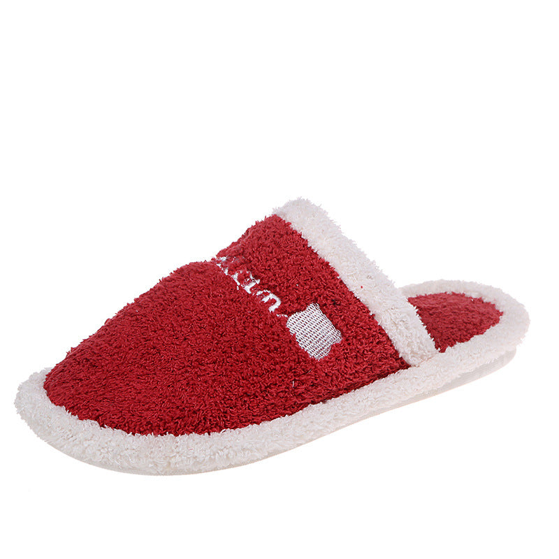 Amazon winter baotou home plaid flat heel pure color plus size round toe home heattech casual cotton slippers dropshipping