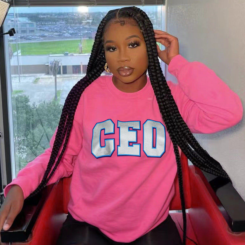 Europe, America, autumn and winter new printed round neck pullover long sleeve loose sweater women's 2022 fashion casual versatile top