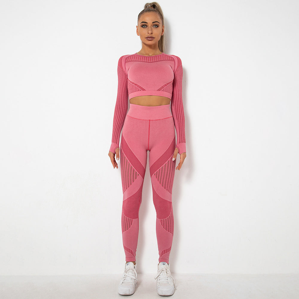 In stock! fashion seamless cut out moisture-absorbent yoga long sleevessuit yoga clothes sports fitness running yoga pants for women