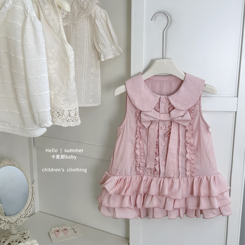 【summer clearance with free shipping】girls' bowknot tank dress - new  summer collection, versatile kids' dress