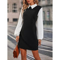 fashion  autumn new arrival polo collar polka dot printing lantern sleeve elegantshortdress