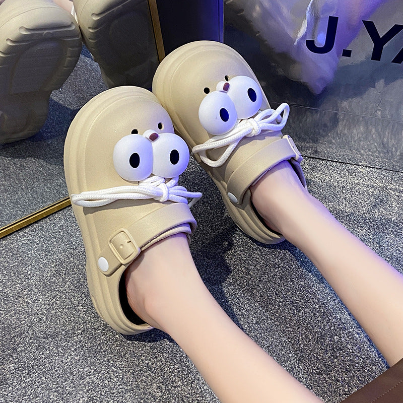 Big eyes cartoon croc shoes women's new arrivaloutwearnon-slipcutetoe sandals thick sole slippers couple croc shoes