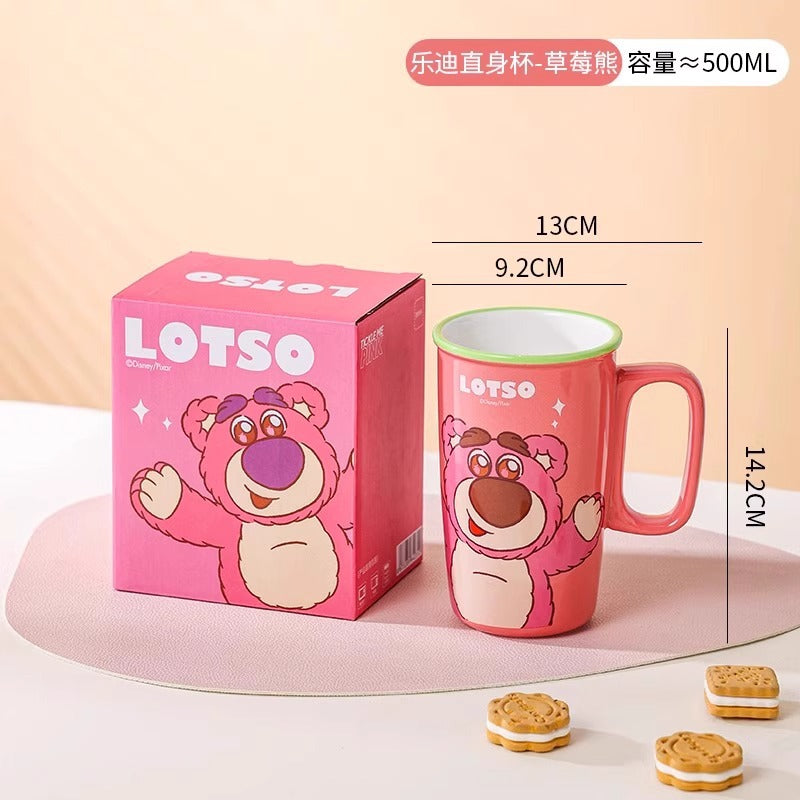 Cartoon straight cup 500ml large-capacity ceramic mug handle cup gift box household water cup unisex