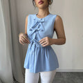 fashion  summer new arrival light blue bows sleeveless tops waist rufflesslimming look vest