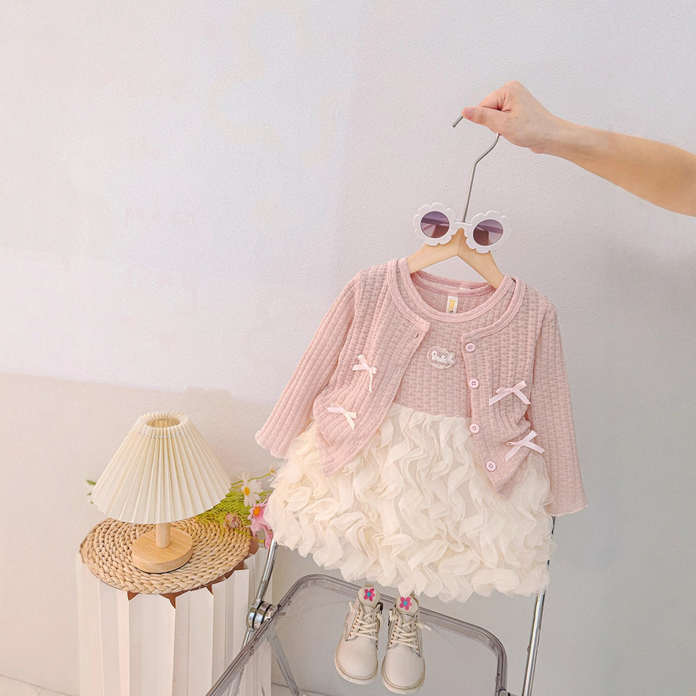Girls' dress  spring new arrival set - kids' cardigan & sleeveless tulip rose princess dress