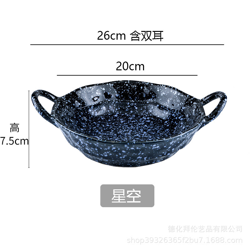 Japanese retro one-person meal set deep dry pot vegetable plate for homeclassy curry rice plate double ear soup plate