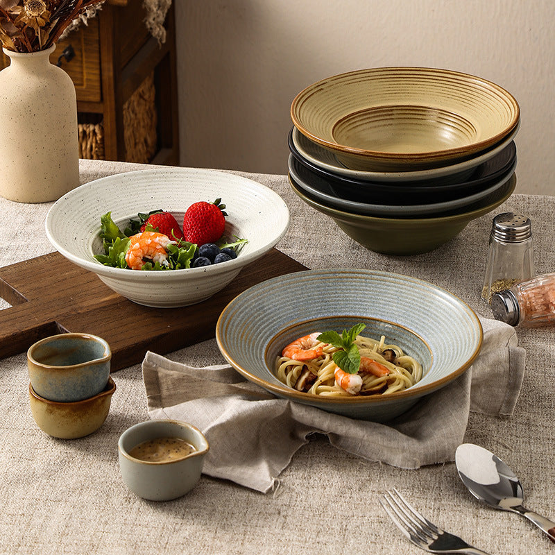 Retro style ceramic kiln straw hat plate restaurant hotel for home threaded pasta plate japanese style fruit salad dessert plate