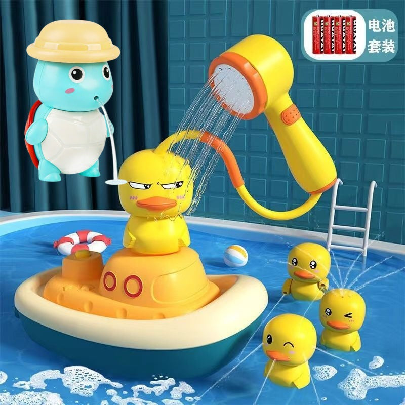 Kids' bath toys - summer sunflower shower head, little yellow duck water play toys, baby bath tub water fun set
