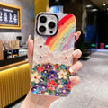 Metal frame suitable for apple 15 mobile phone case iphone17pro blu-ray glue rainbow oil painting flower bracelet
