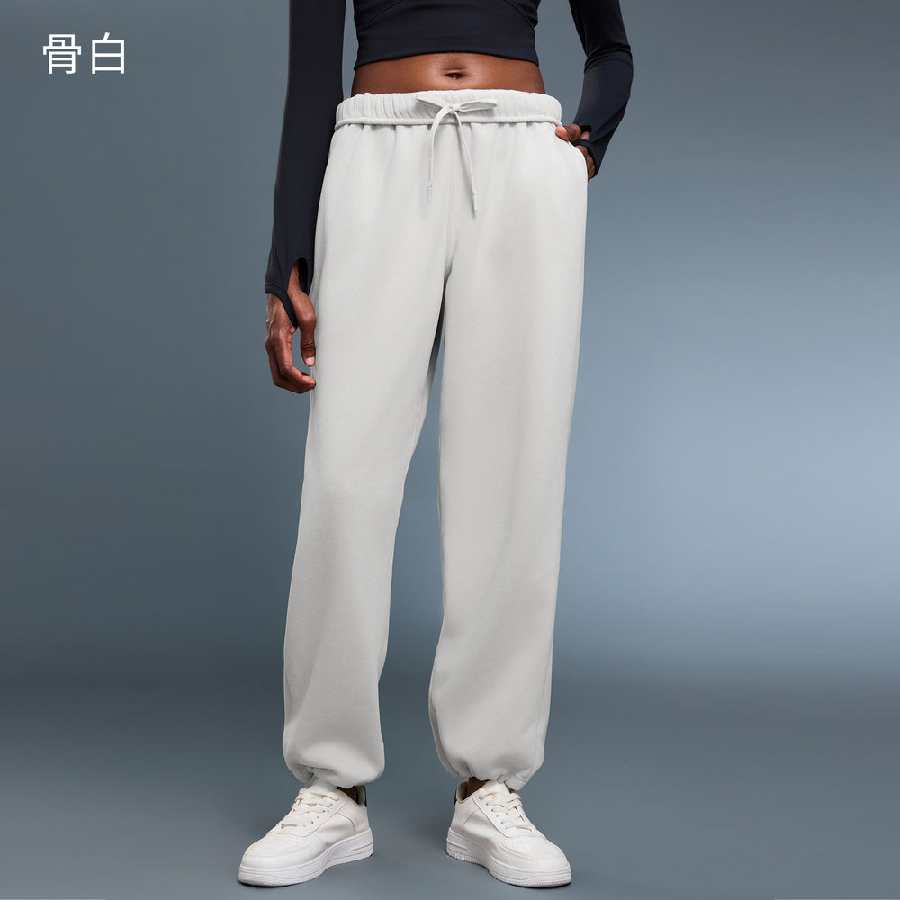 Fleece-lined casual pants - new autumn/winter collection - women's loose fit straight leg sports trousers - warm drawstring joggers - d25134