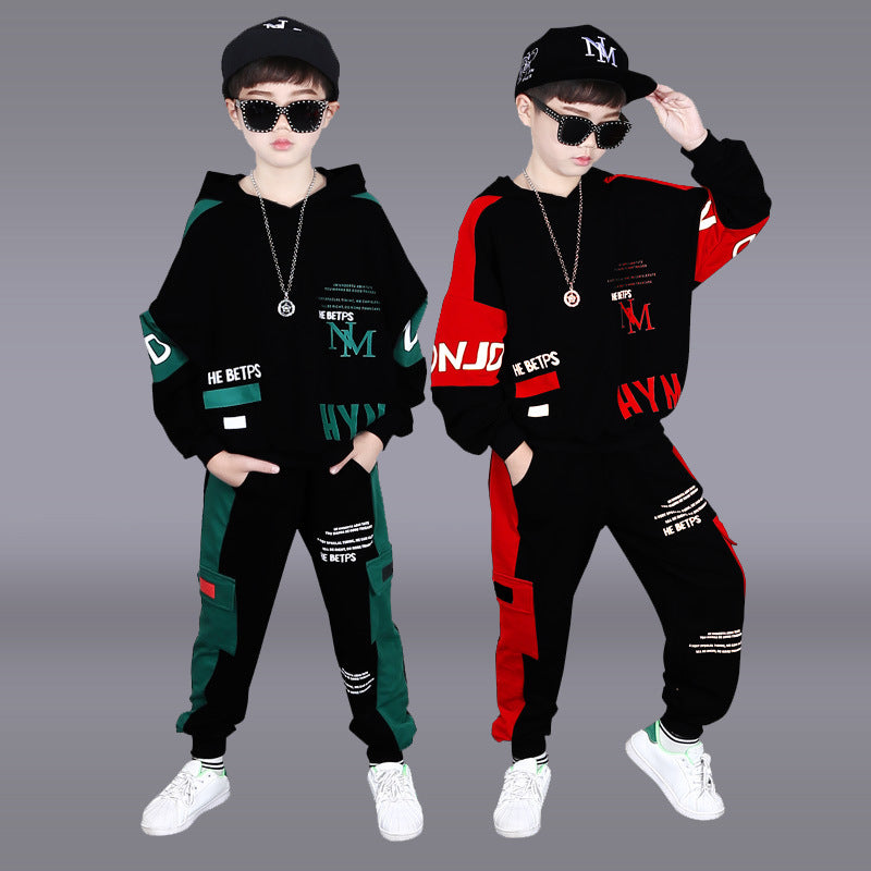 Boys' spring/autumn outfit: stylish  new arrival, handsome mid-to-large size children's hoodie two-piece tracksuit