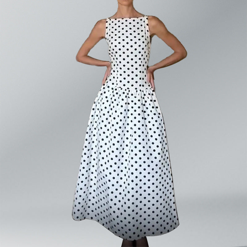 cross-border e-commerce european and american women's clothing: new summer collection - elegant polka dot slimming french dress with cinched waist