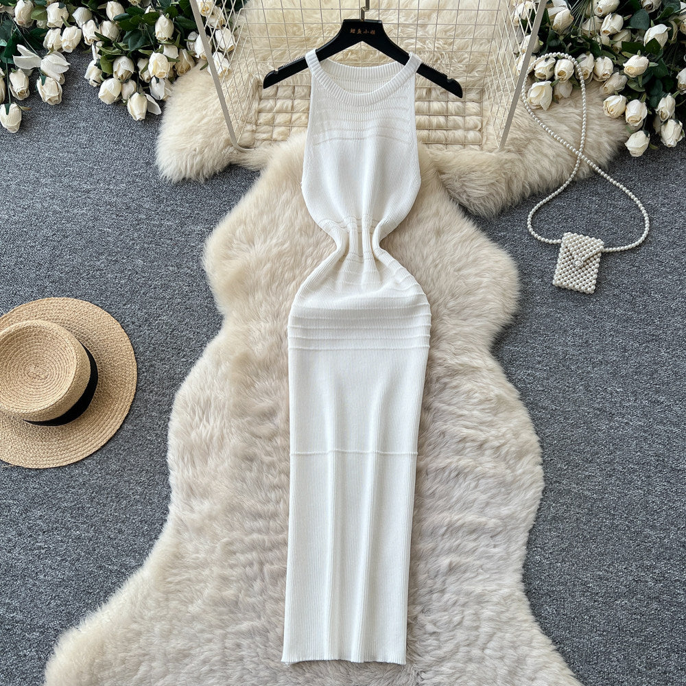 K-style sleeveless knittingelegantdress women's summer high waist silm show figure a-line skirt work clothingeasiest for match vest skirt