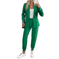 Amazon cross-border european and american women's solid color high-end blazer + elastic waist jogger pants fashionable professional suit set