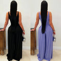 C7779 cross-border  new women's solid color u-neck high-waisted slim-fit wide-leg jumpsuit - sexy & spicy casual romper