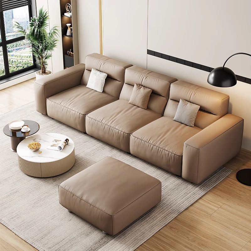 Italian normcore genuine leather sofa small apartment modern casual living room straight row high back tofu block sofa