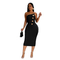 C7326 cross-border   fashionable women's sexy bandeau button-embellished dress - hot seller in europe and the us