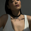 European and american cross-border niche bows choker necklace hot girl fashion personalized metal heart clavicle chain necklace