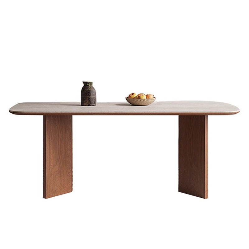 Cream solid wood rock slab dining table chair 2024 new Internet celebrity antique family small apartment travertine ash wood