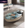 Italian light luxury crystal stone coffee table - modern minimalist home creative stainless steel microcrystalline stone oval/small round coffee table