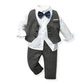 Kids' vest three-piece set: first birthday outfit with bow tie, long-sleeve shirt, and british style gentleman's dress for baby boys - autumn trend